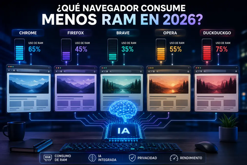 Chrome, Firefox, Brave, Opera y DuckDuckGo: cuál consume menos RAM y cuál tiene mejor IA integrada en 2026